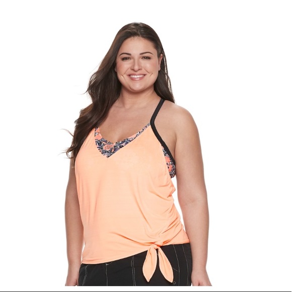Plus size zeroxposur obelisk knot layered tankini top Clearance